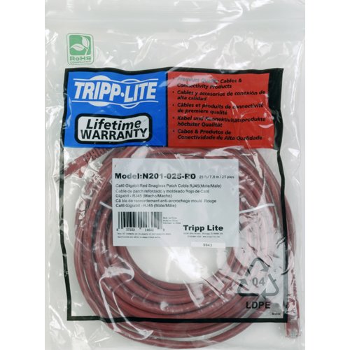 Tripp Lite Cat6 Gigabit Snagless Molded Patch Cable (Rj45 M/M)   Red, 15 Ft.(N201 015 Rd)