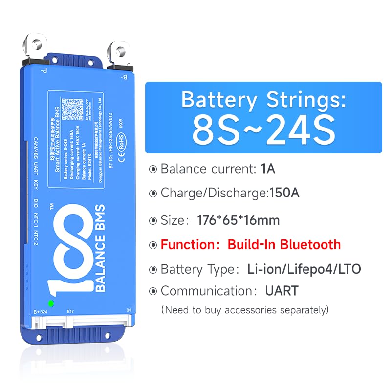 100Balance Bms 150A Active Balance 1A 4S 8S Build In Bluetooth Cell Balancing Smart Pcb Battery Protection Board For Li Ion/Lifp