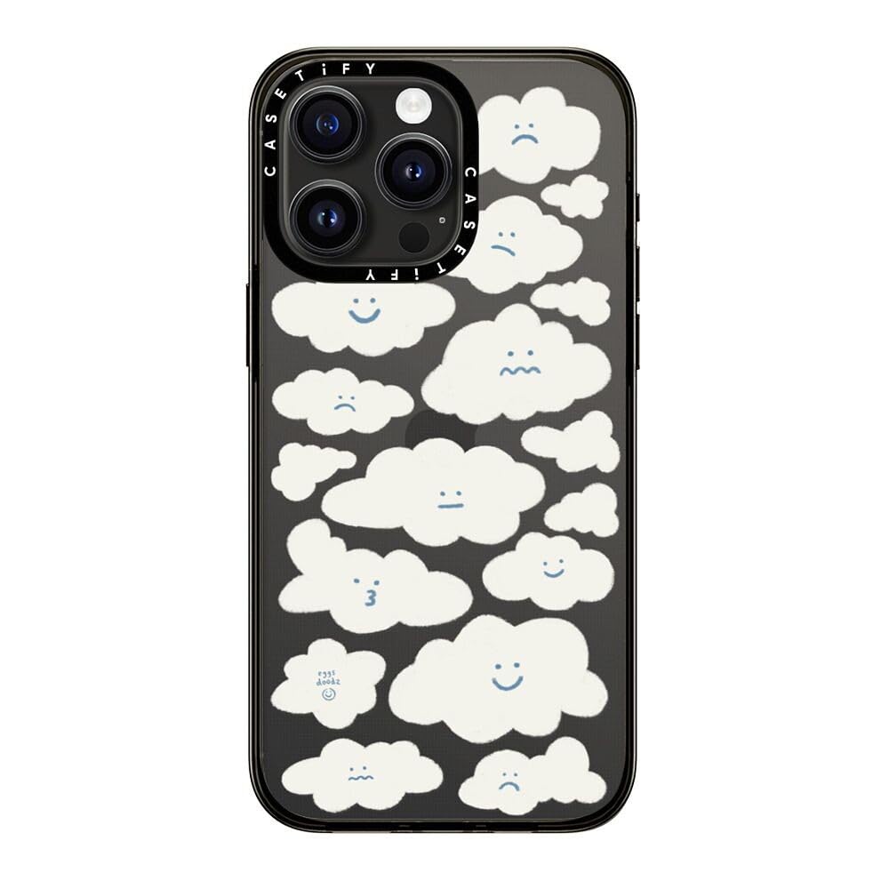 Casetify Compact Case For Iphone 15 Pro Max [2X Military Grade Drop Tested / 4Ft Drop Protection]   Cute Clouds   Clear Black