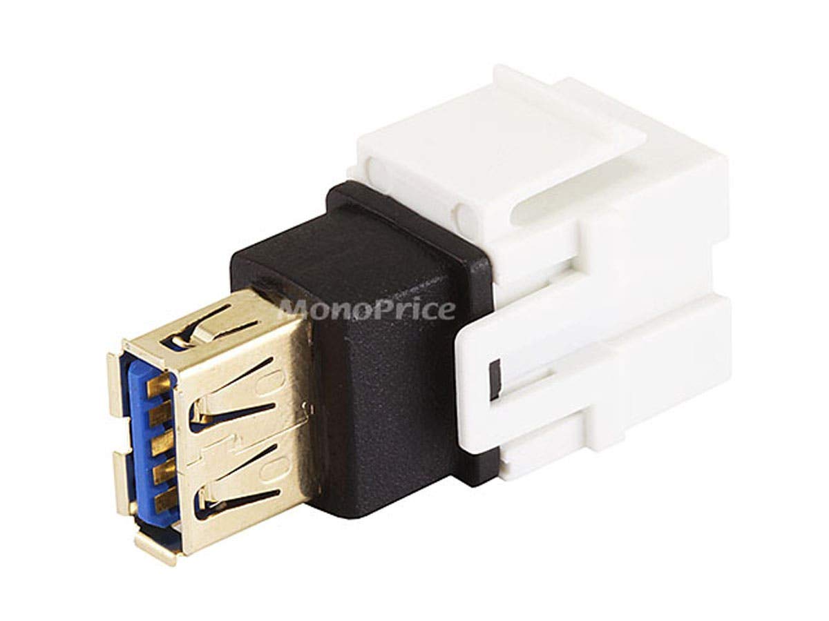 Monoprice Usb A 3.0 Keystone Jack   Female To Female, Coupler Flush Type, Used With Keystone Panels Or Wall Plates, White