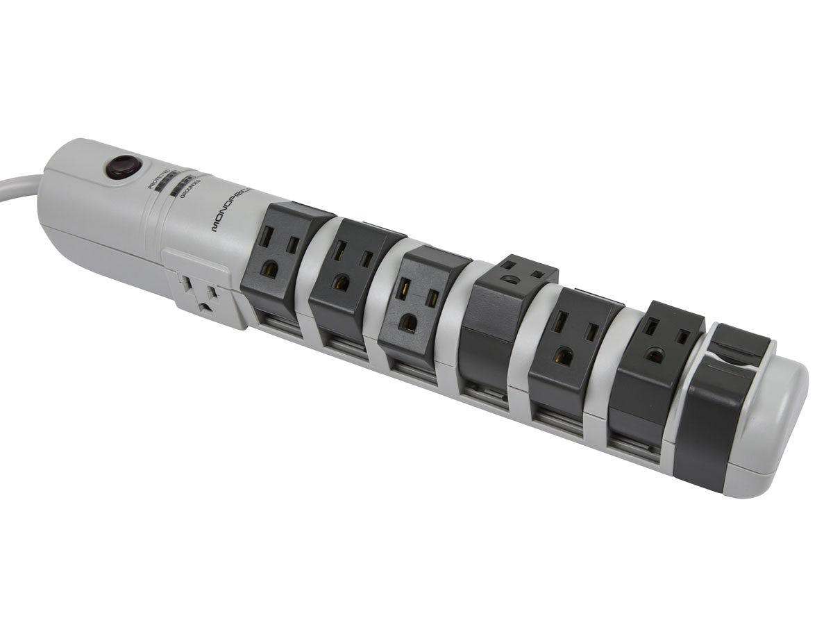 Monoprice 8 Outlet Rotating Surge Strip - Ul Rated 2,160 Joules With Grounded And Protected Light Indicator, Gray
