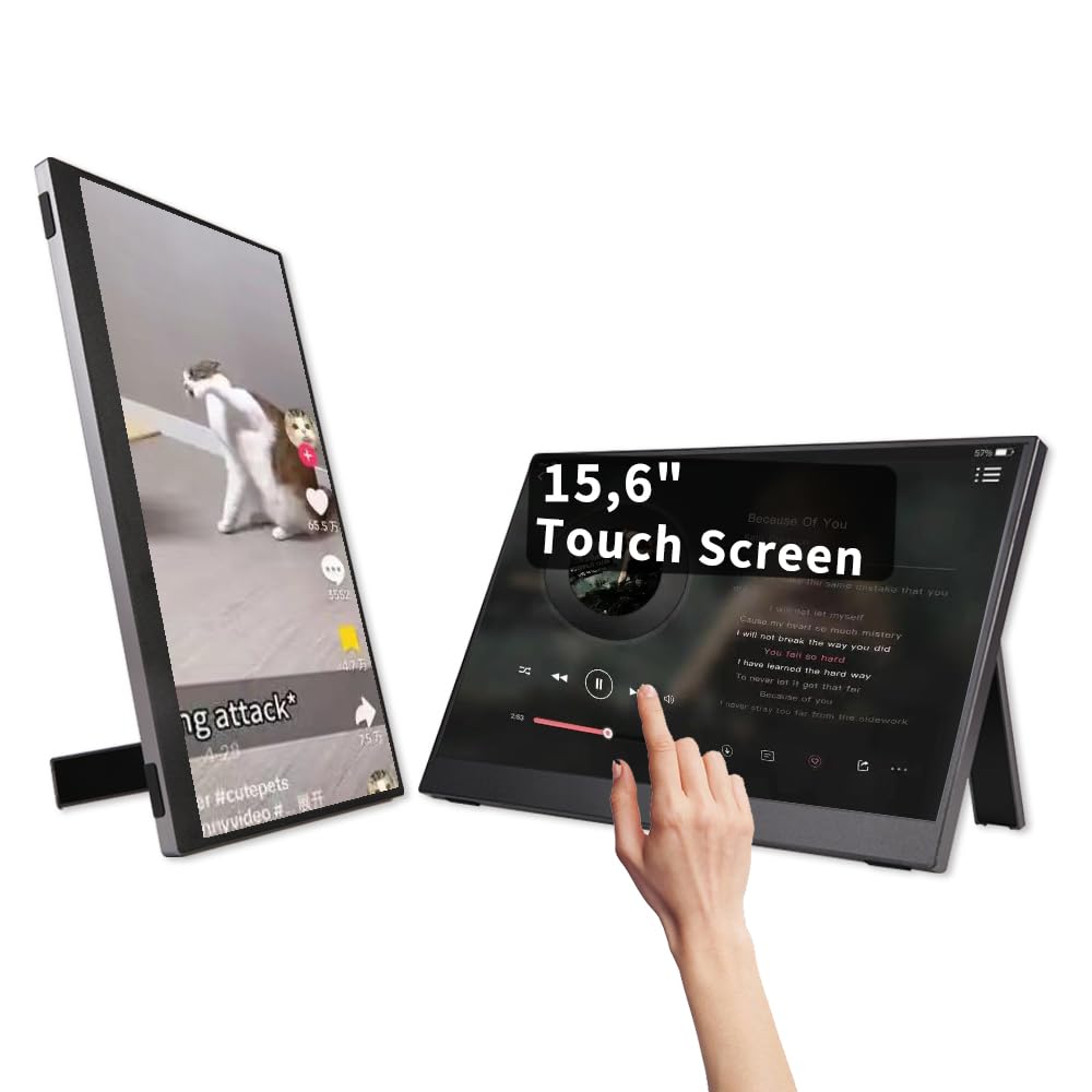 QQU 15.6 Inch Portable Monitor Touchscreen with Stand, Portable Travel Monitor 1080P IPS/HDR Laptop Screen Extenderfor Gaming an