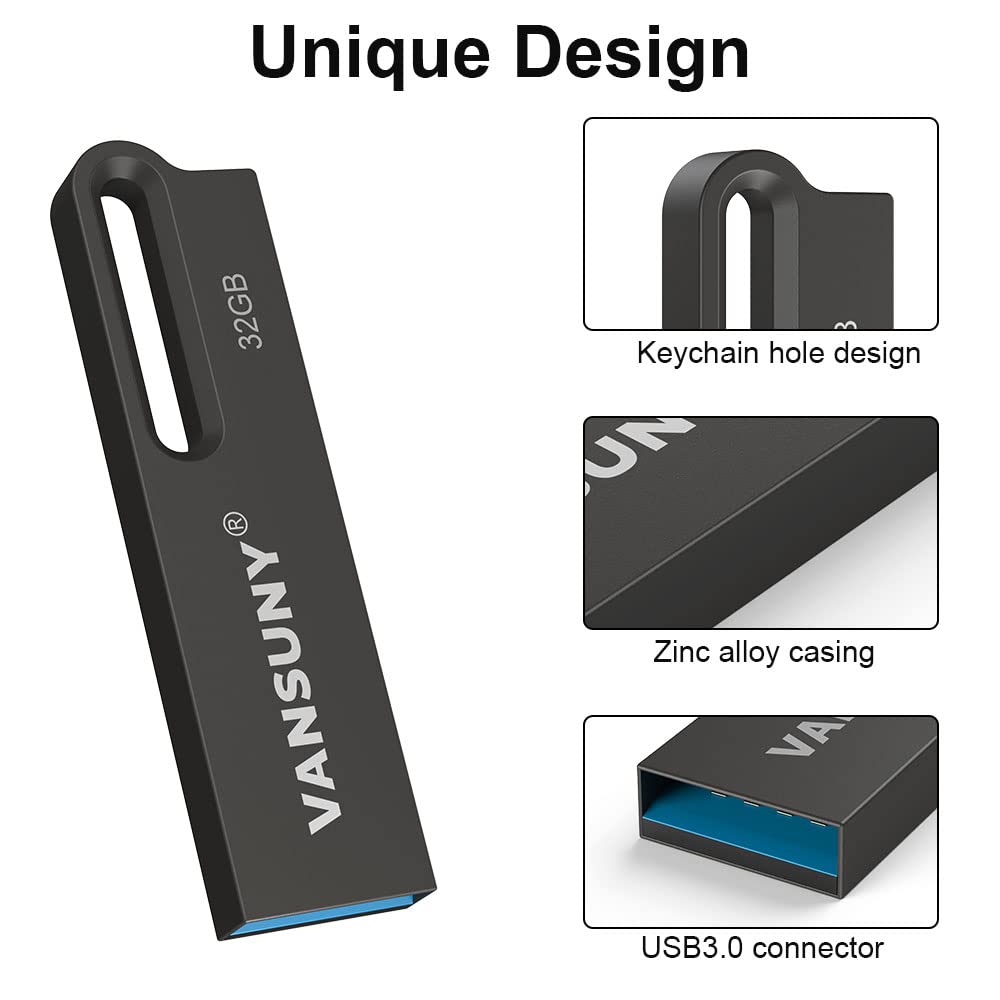 Vansuny 3 Pack 32Gb Usb Flash Drives Usb 3.0 Metal Waterproof Flash Drive Ultra High Speed Memory Sticks, Portable Thumb Drive For Pc/Tablets/Mac/Laptop
