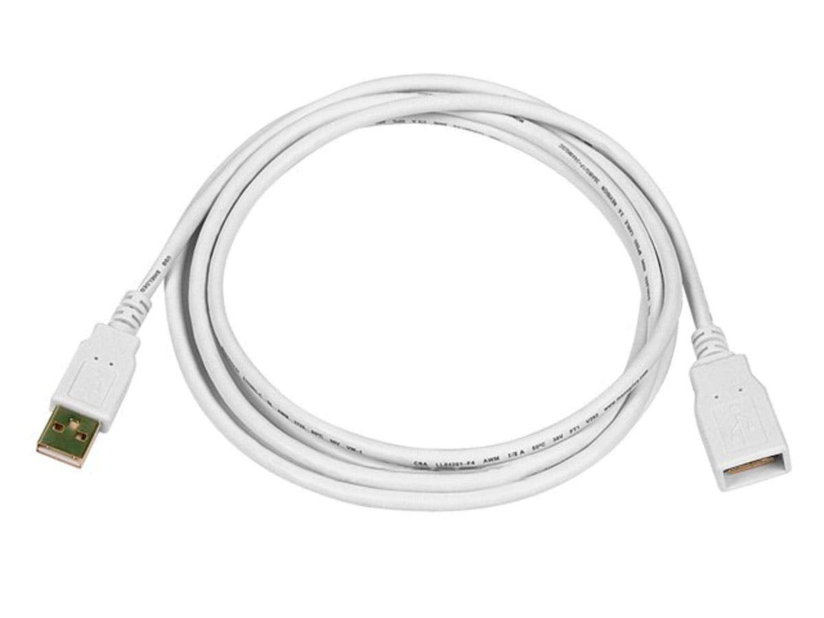 Monoprice 6 Feet Usb 2.0 A Male To A Female Extension 28/24Awg Cable (Gold Plated), White (108606)