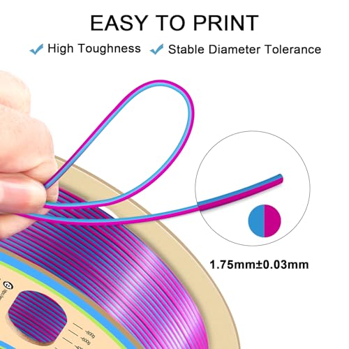 Yousu Silk Pla Filament 1.75Mm 3D Printer Filament Dual Color Coextrusion Filament Silk Rose Red Blue Color Change Pla, Compatib