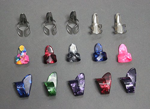 15Pcs Stainless Steel Celluloid Thumb Finger Guitar Picks Plectrum + 15 Grid Case Storage Box