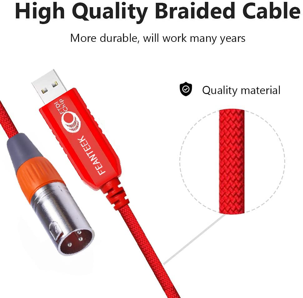 Feanteek Usb To Dmx Adapter Rs485 Converter 3Pin Xlr Male Dmx512 Freestyler Software Pc Control Dimmer Cable With Ftdi Chip Supp