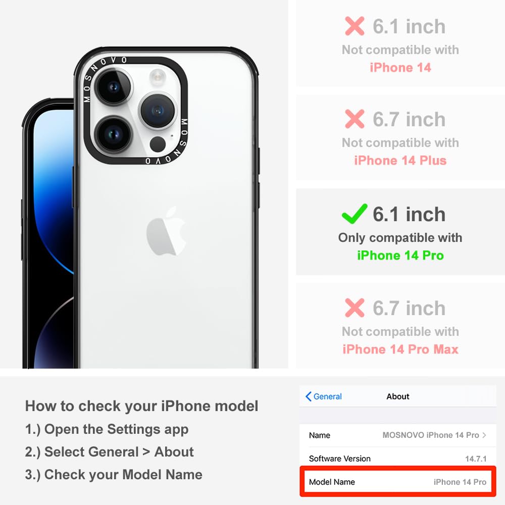 Mosnovo Case For Iphone 14 Pro, [Buffertech 6.6Ft Military Grade Drop Protection] [Anti Peel Off Tech] Clear Tpu Bumper Phone Ca