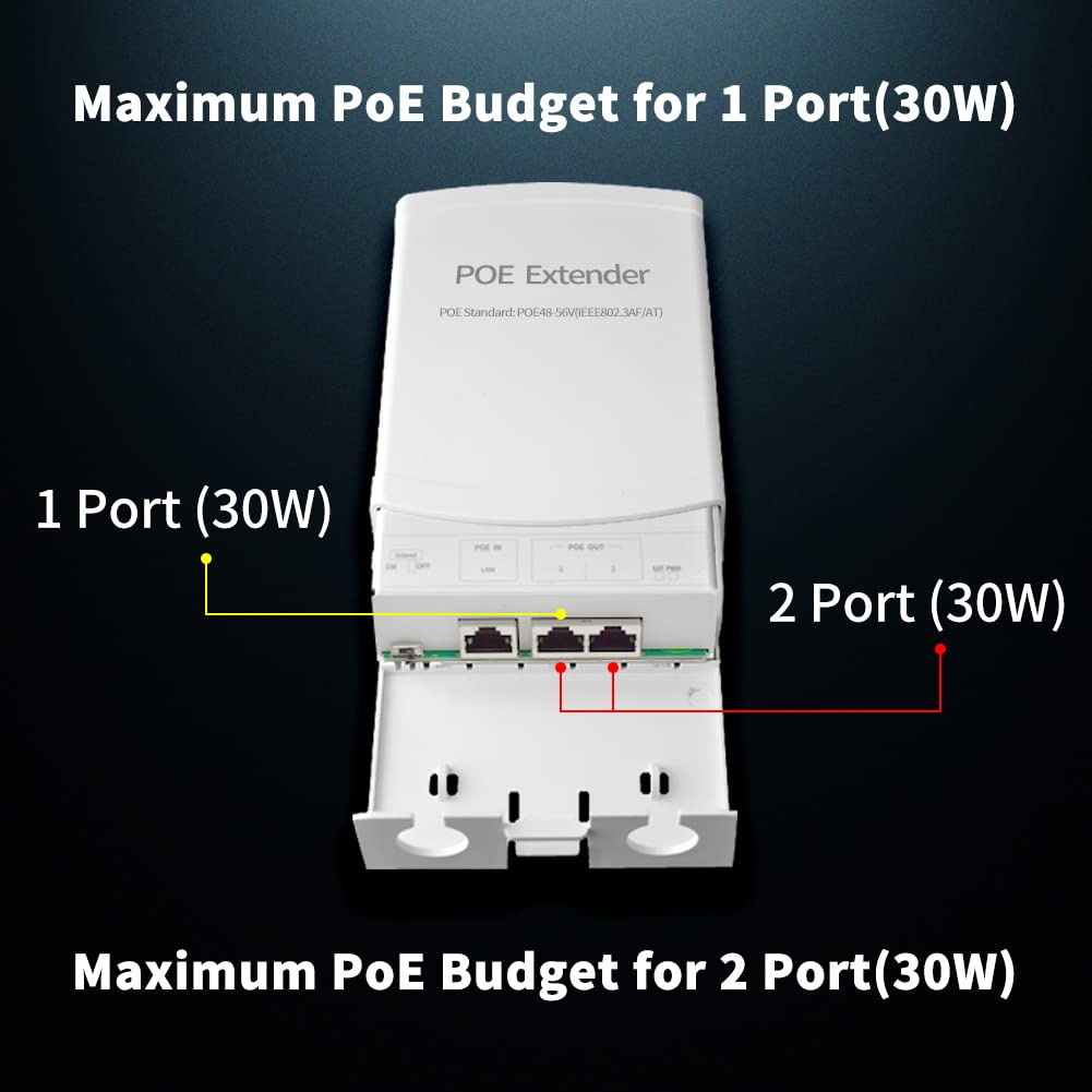1 In 2 Out Outdoor Waterproof Poe Extender, 10/100Mbps, Extends 250M For Total Distance Up To 350M, Ieee802.3Af/At For Poe Switc
