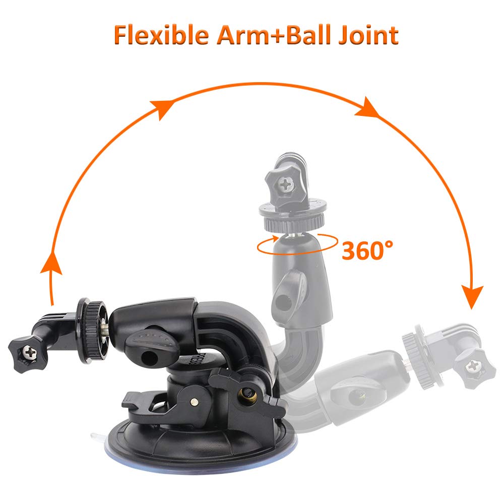 Heavy Duty Camera Car Windshield Mount With 1/4 20 Adapter For Gopro Hero Series And All Cameras