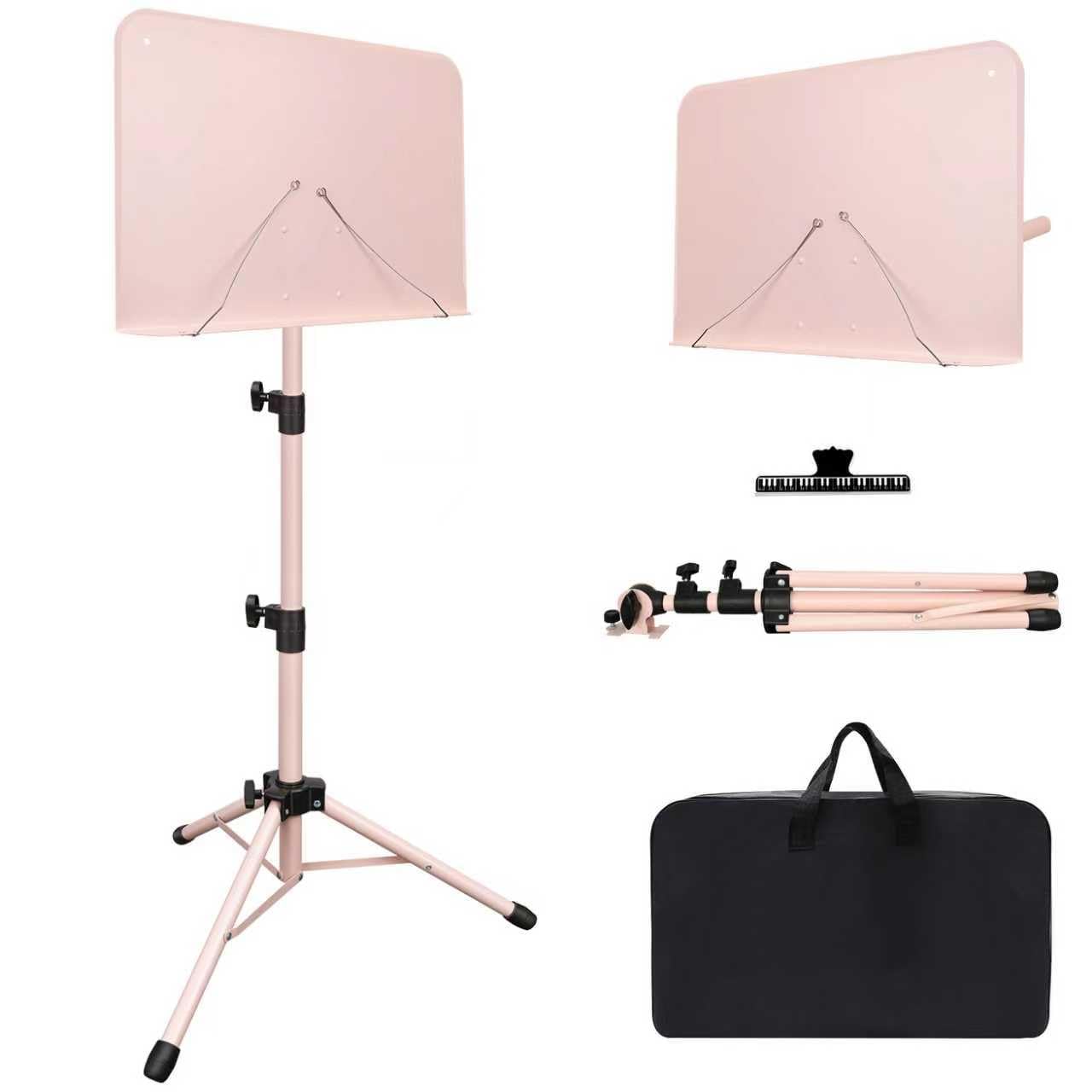 Pink Sheet Music Stand, 1 Pack Adjustable Music Stand for Sheet Music, Music Sheet Stand Portable Folding with Carry bag Clip Ho