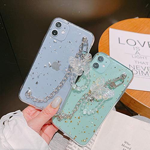 BONICI iPhone 14 Pro Max Transparent TPU Phone Case with Metal Bracelet Chain Lanyard - Gold Foil