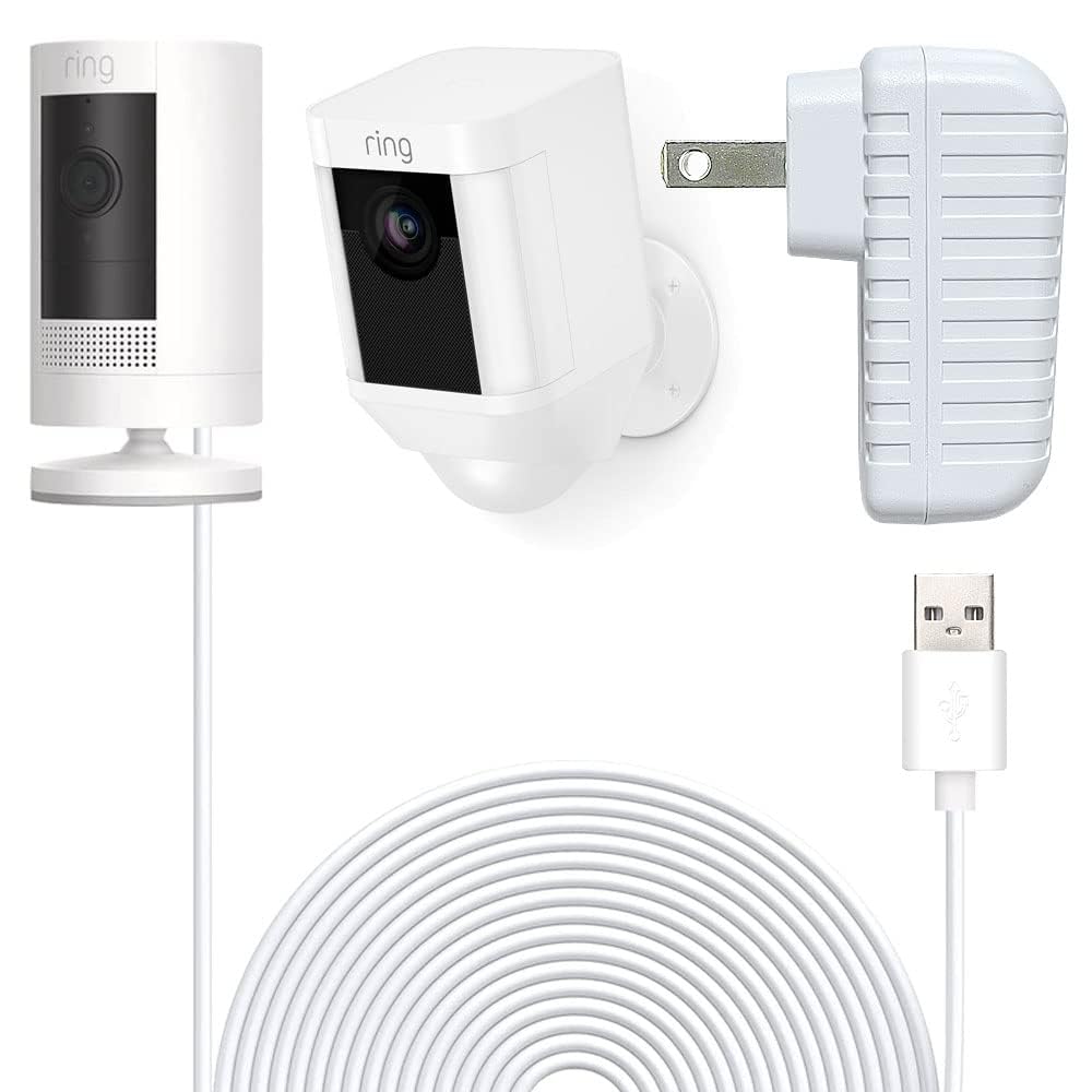 Karotto 16Ft Power Cord With Adapter For Ring Stick Up Cam Battery 3Rd Gen/2Nd Gen/Plug In,Ring Spotlight Cam Battery  1Pack