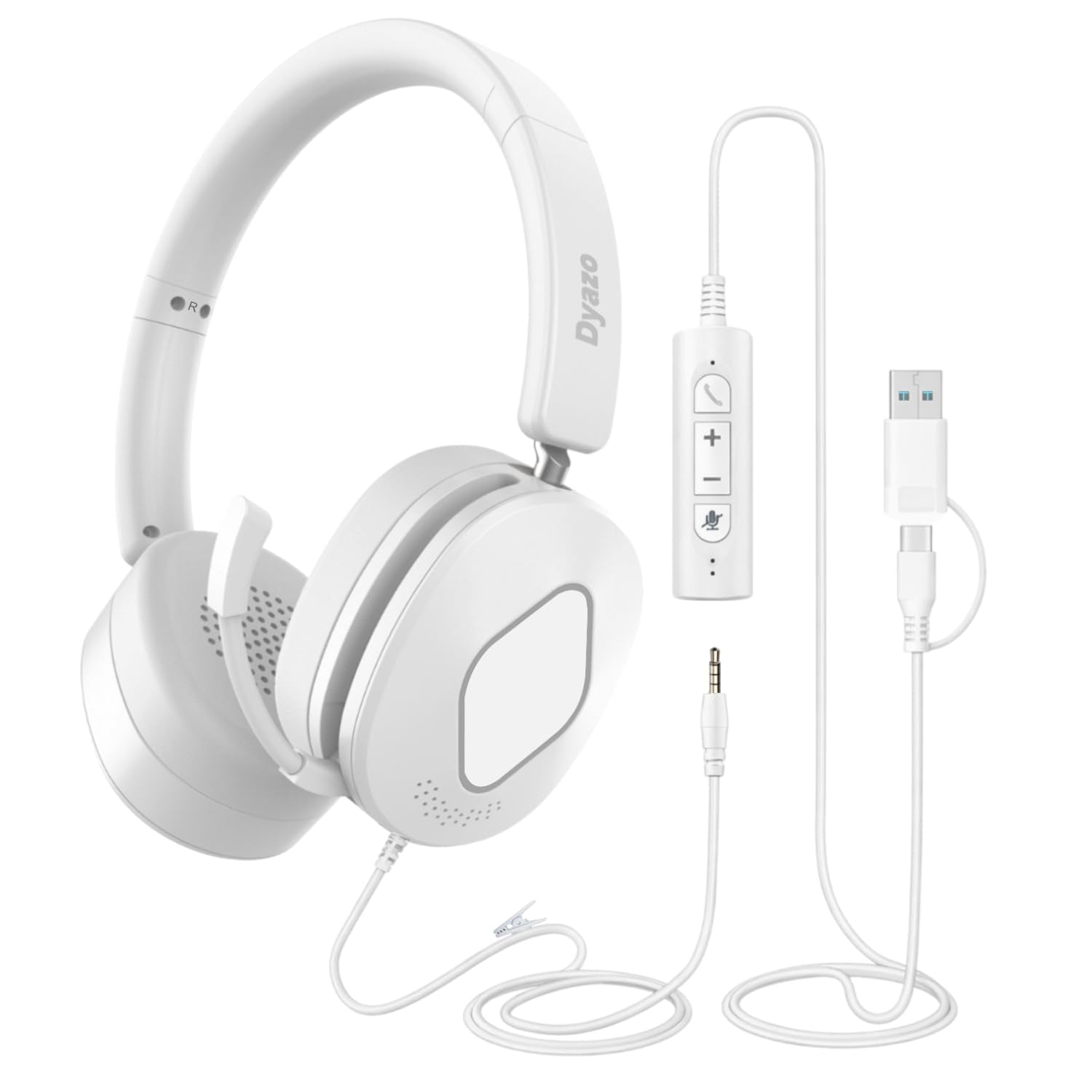 Dyazo 3In1 Wired Headset With Mic | Active & Environmental Noise Cancellation | Usb, TypeC & 3.5Mm Connectivity | Volume & Mu