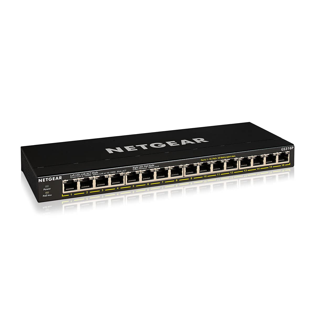 NETGEAR 16-Port Gigabit Ethernet Unmanaged Essentials PoE+ Switch (GS316P) - with 16 x PoE+ @ 115W, Desktop or Wall Mount