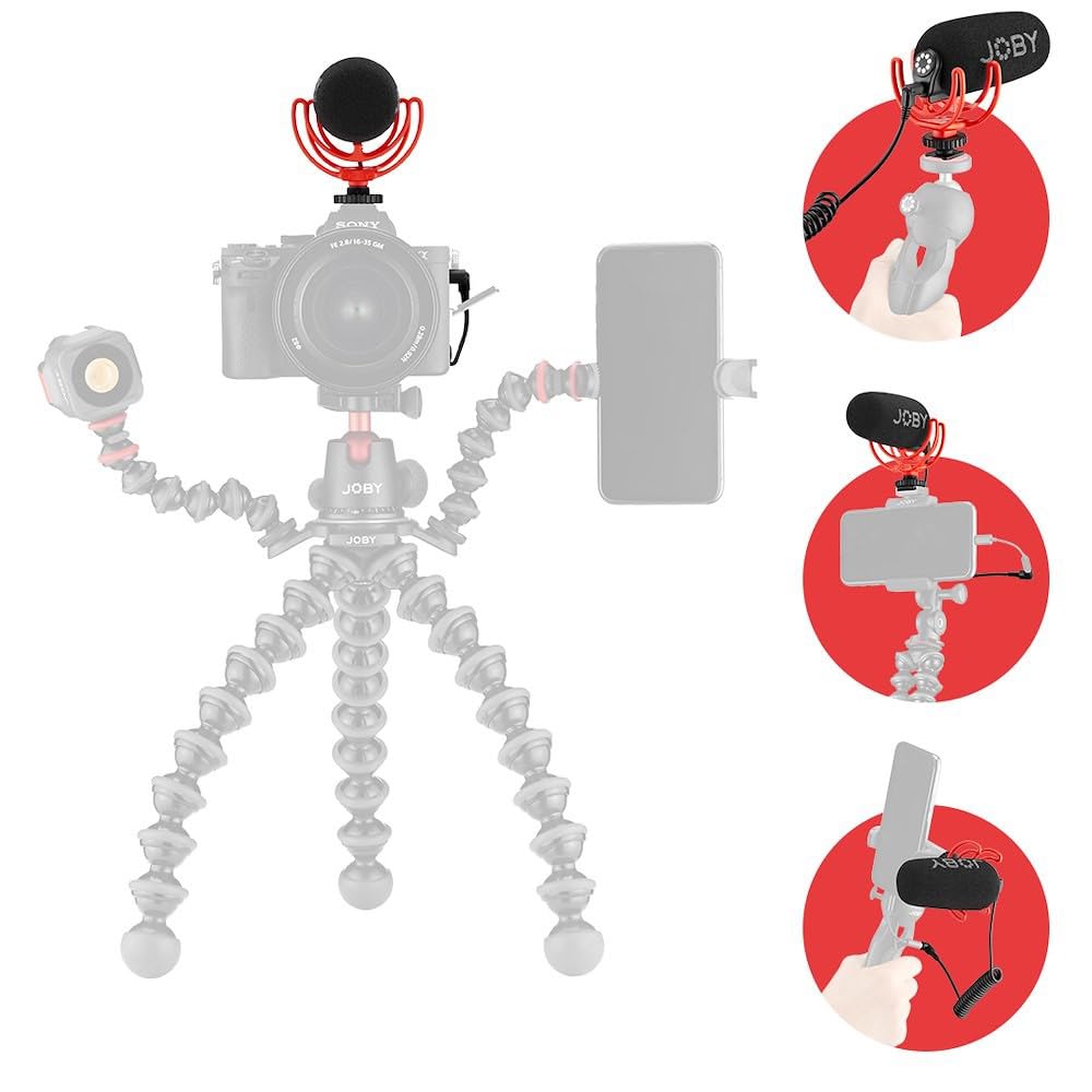 Joby Wavo On Camera Vlogging Compact Microphone Super Cardioid Pattern With Rycote Duo Lyre For Smartphone, Csc, Mirrorless, Vlo