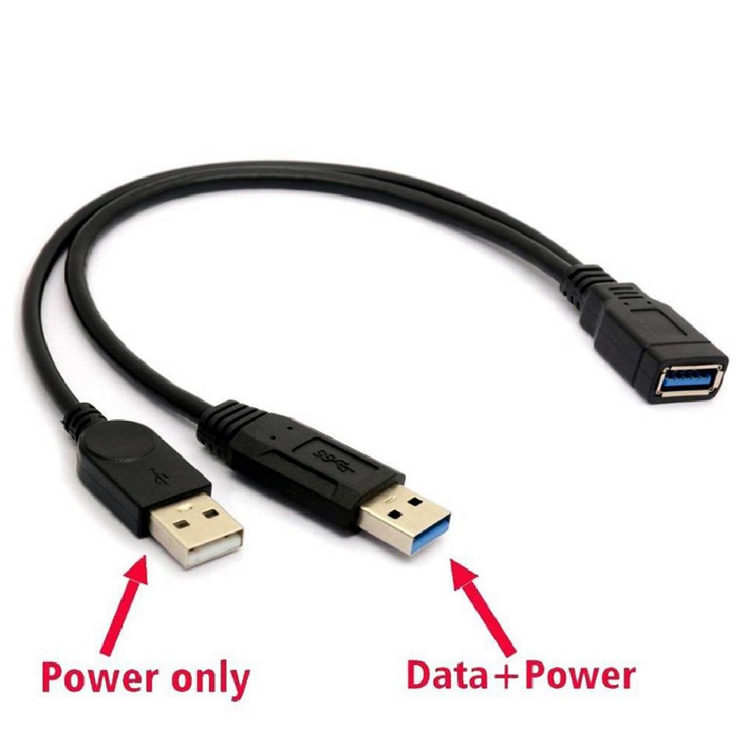 2 Pack Of Alinna Black Usb 3.0 Female To Dual Usb Male Extra Power Data Y Extension Cable Splitter Adapter For 2.5' Mobile Hard Disk