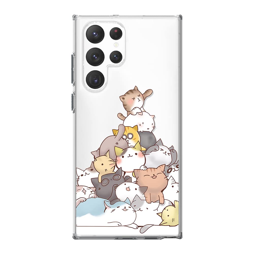 Blingy'S Samsung Galaxy S23 Ultra Case, Fun Cat Design Cute Animal Cartoon Style Transparent Soft Tpu Protective Clear Case Comp