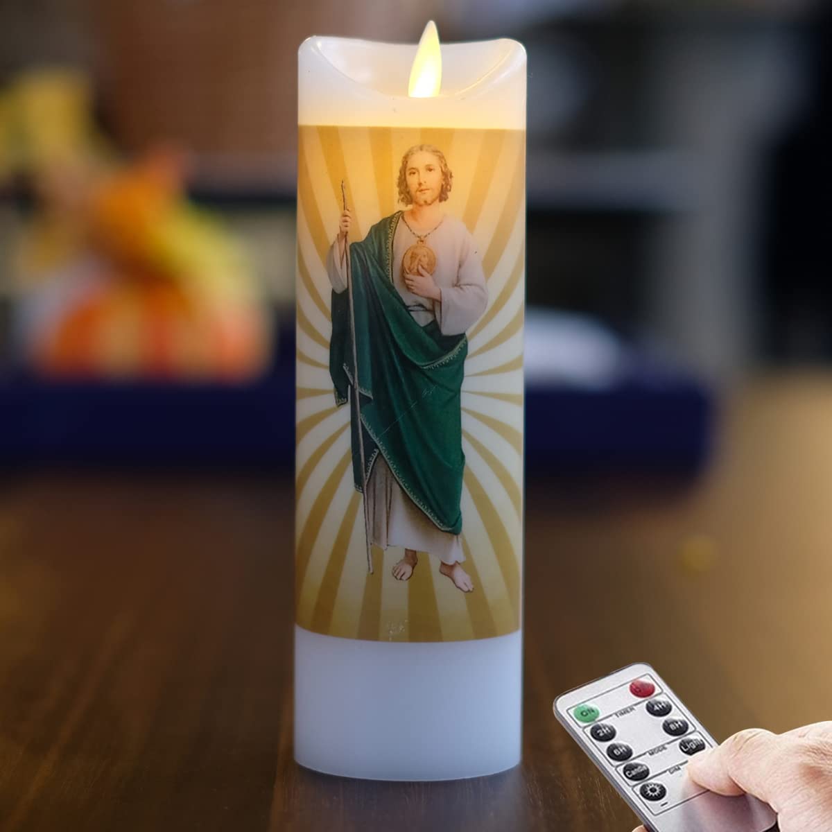 Nonno & Zgf Saint Judes Flameless Prayer Candle, Real Wax, Moving Wick, St Jude Devotion Battery Operated Candles With Remote Ti