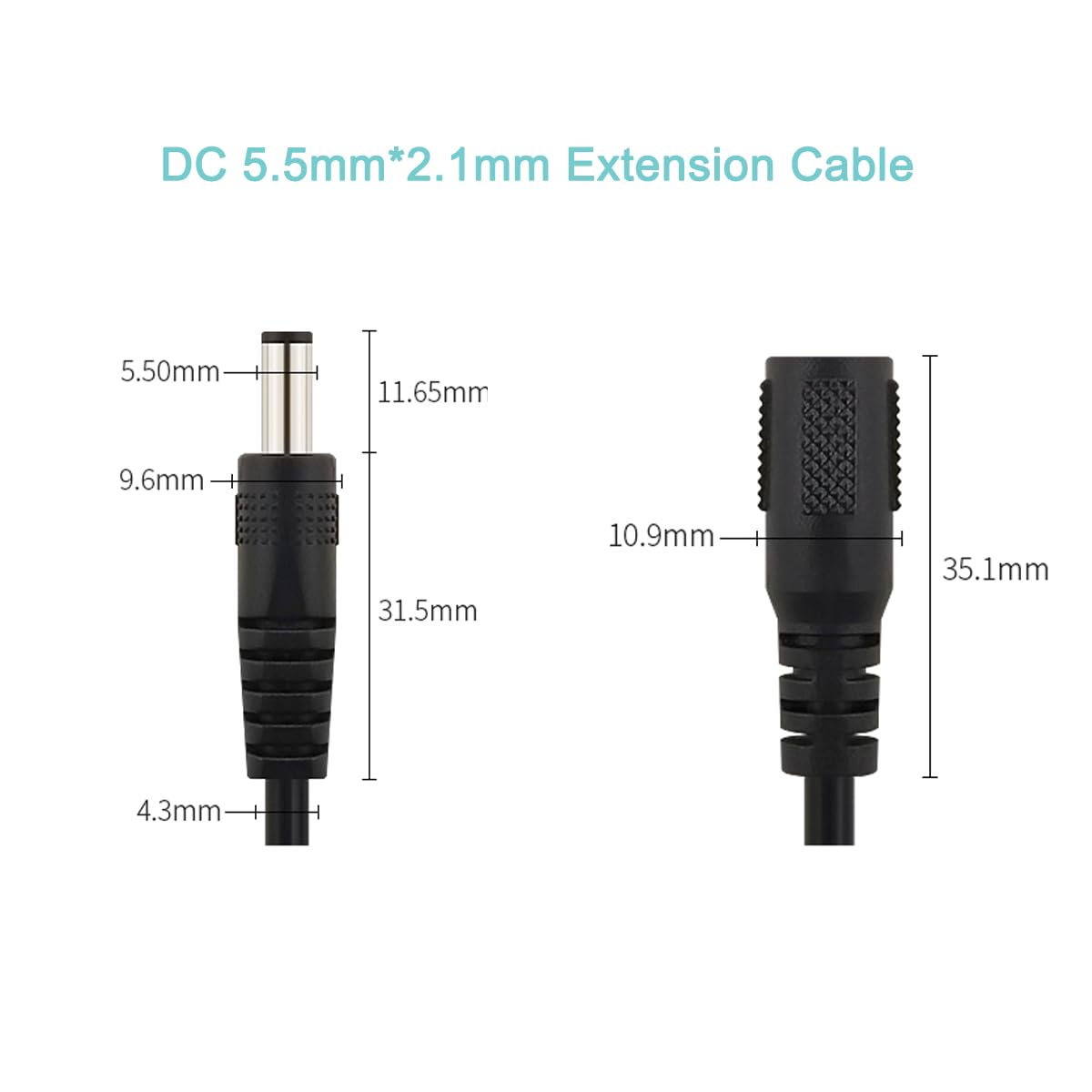 [Real 20Awg] Dc Extension Cord, Yikaien 5.5Mm X 2.1Mm Dc Power Adapter Cable For Security Cameras,Led Strips,Cctv Surveillance,M