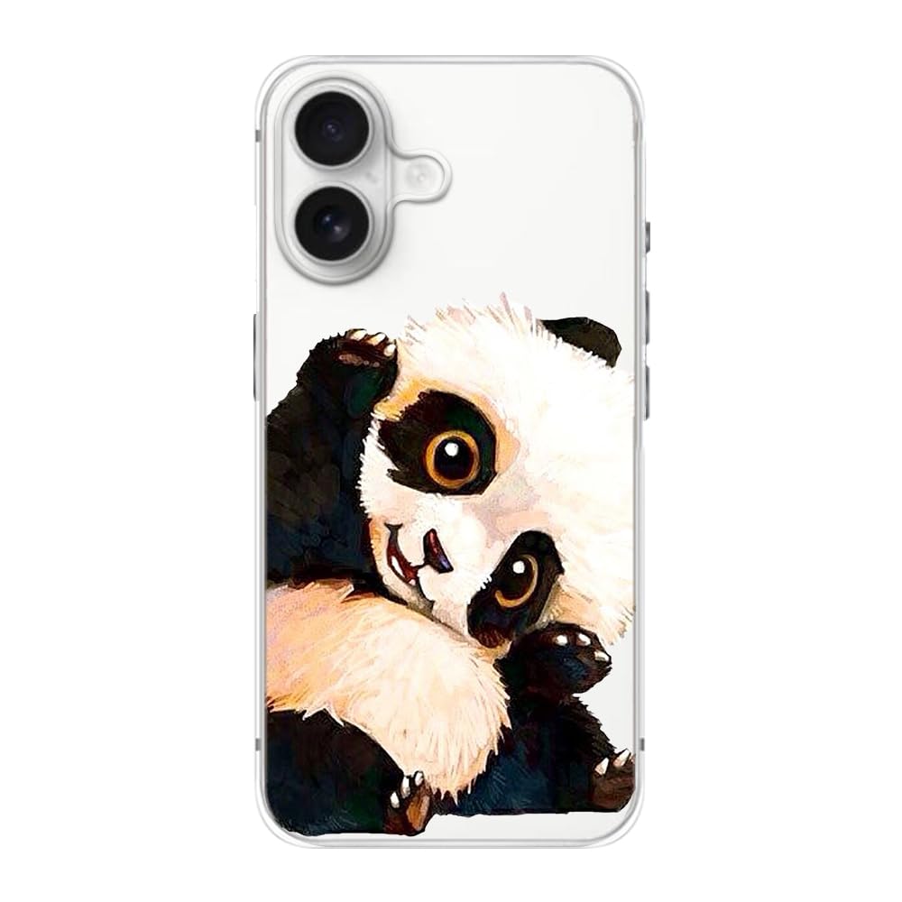 FancyCase Compatible with iPhone 16 Case (6.1inch)-Adorable Panda Design Cute Cartoon Animal Pattern Flexible TPU Protective Cle