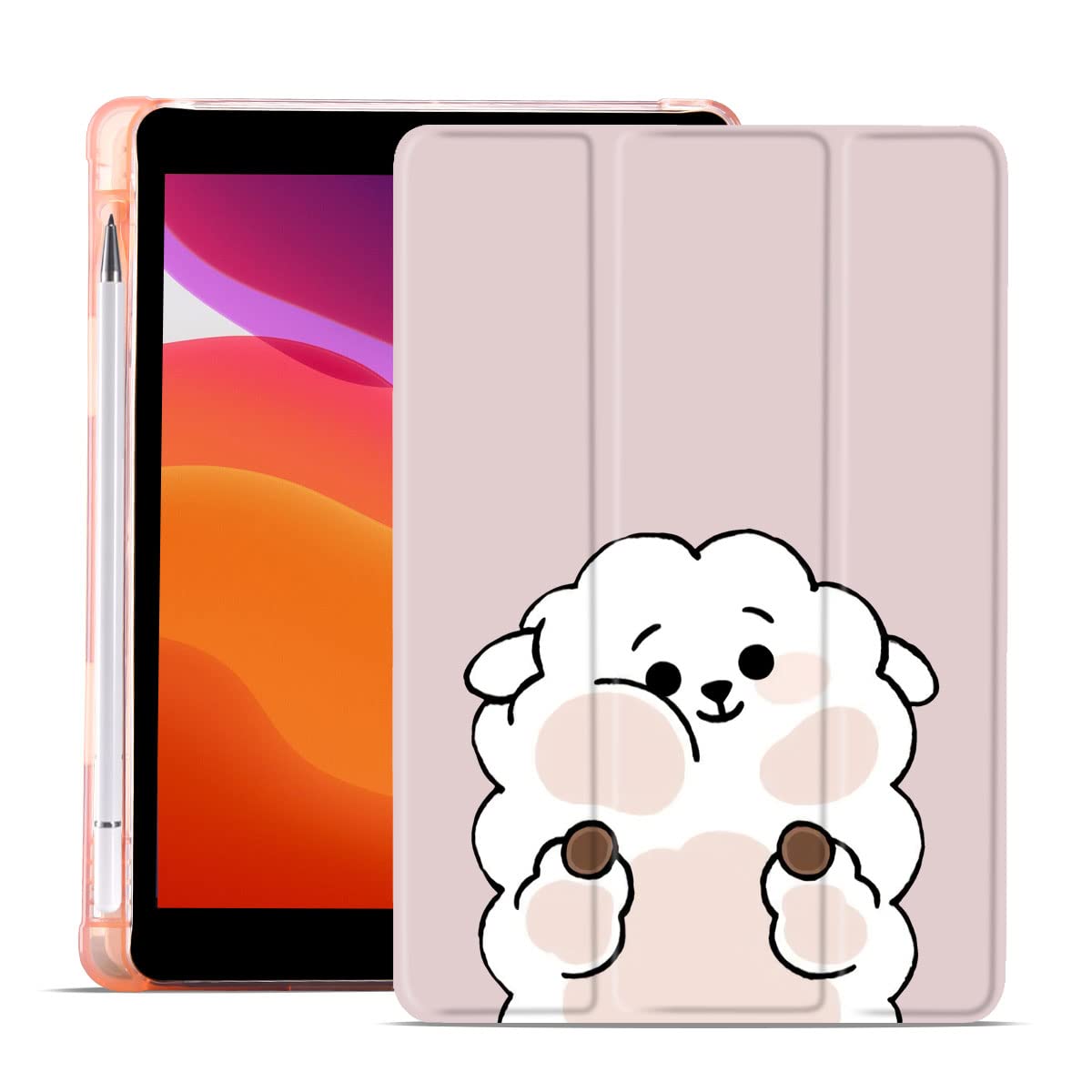 Maycari Cute Animal Case For Ipad 9.7 Inch 2017/2018 With Pencil Holder, Lovely Pink Sheep Ipad 5Th/6Th Generation Soft Tpu Back