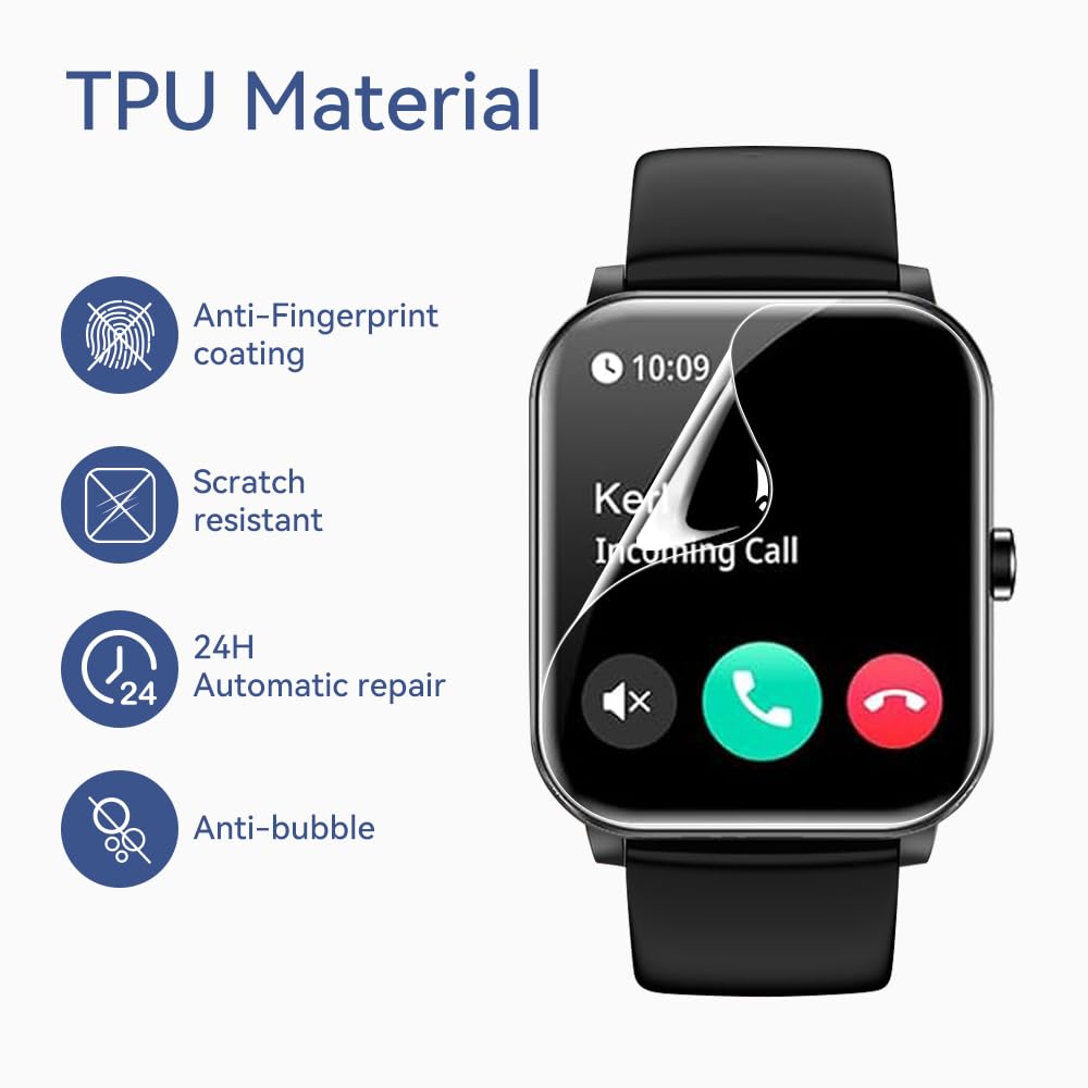 Lysandra Compatible For Ganopterygon L70 Smart Watch 1.85 '', [6 Pack] Full Coverage Tpu Clear Film Compatible For Qonbink, Jaco