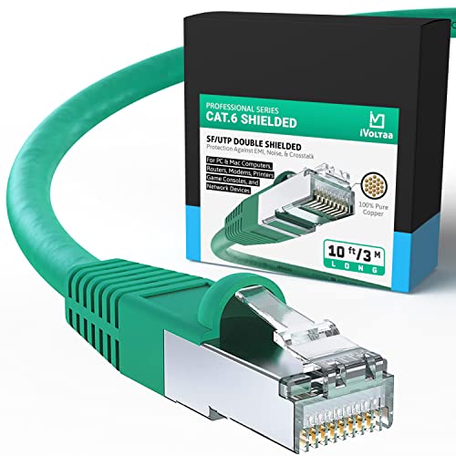 Ivoltaa Ethernet Cable Cat6A Cable Dual Shielded (Sf/Utp), 100% Copper, Professional Series  10 Gbps Lan Network/High Speed Int