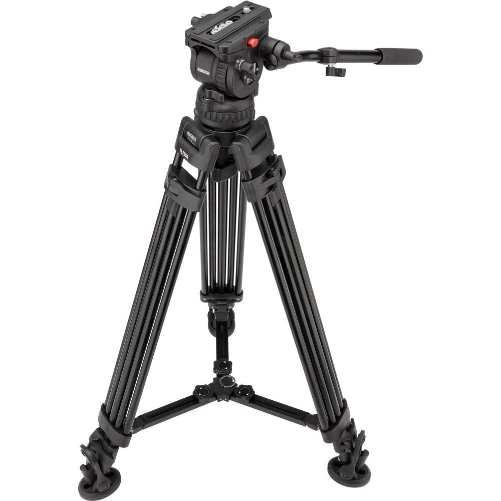 Magnus Rex Vt-6000 2-Stage Aluminum Video Tripod With Fluid Head, 75Mm Half Ball, Extends To 65   , Max Load 17 Lbs. Dual-Spiked