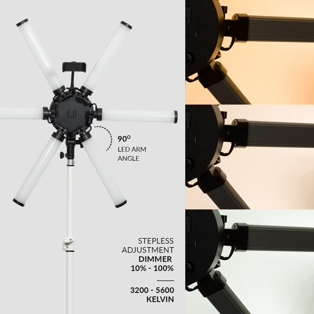 Neatfi (New Model) Supreme Six Arms Led Fill Light, 5800 Lumens, 54W, Dimmable, 3 Light Colors For Video & Photography With Adju