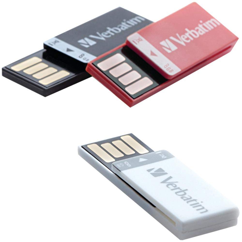 Verbatim 8Gb Clip It Usb Flash Drive   3Pk   Black, White, Red (98674)
