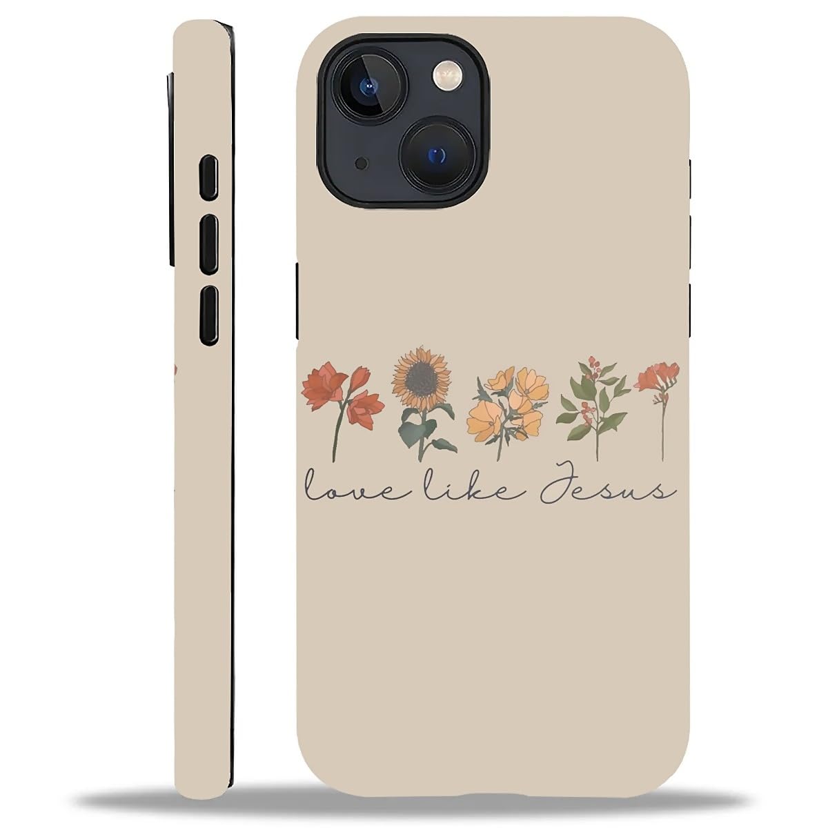 WANKBLC Compatible with iPhone 13 14 Matte Case, Love Like Jesus Religious Faith Flower Pattern for Girl Full Body Design Soft S