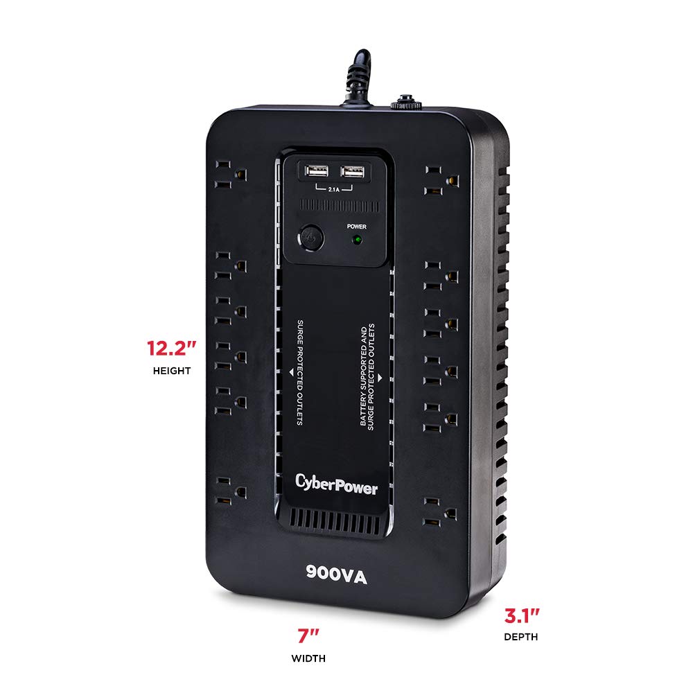 Cyberpower St900U Standby Ups System, 900Va/500W, 12 Outlets, 2 Usb Charging Ports, Compact
