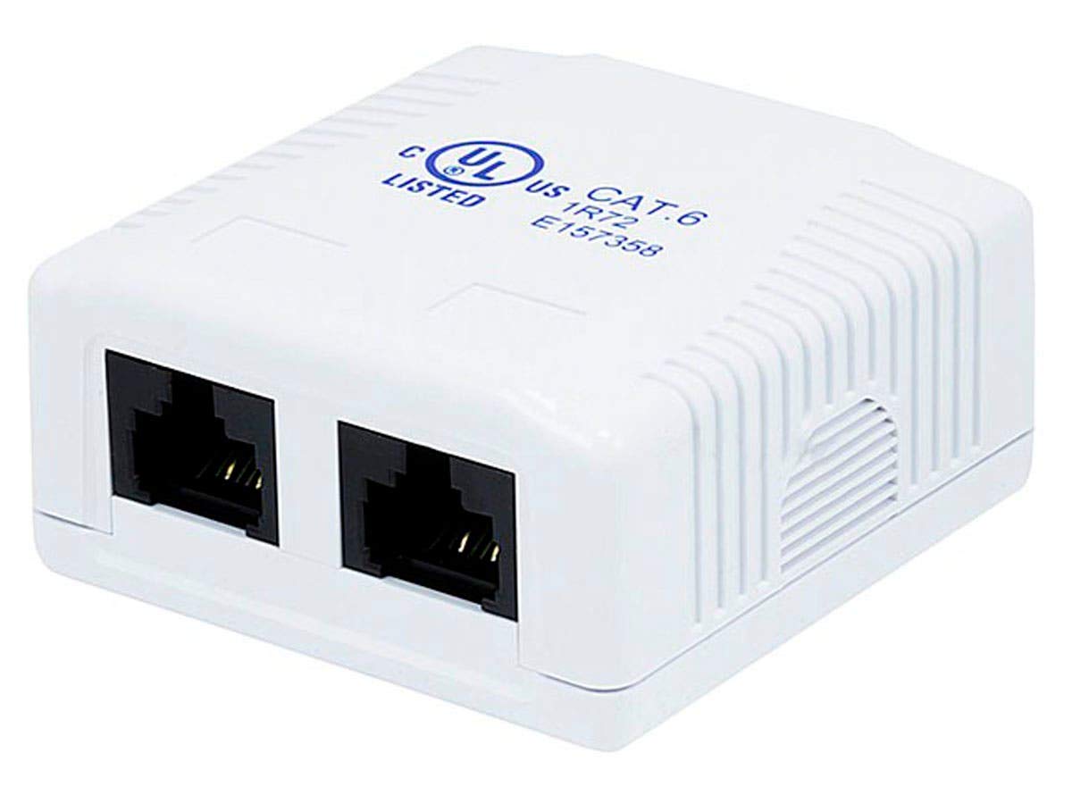 Monoprice Cat6 Rj45 Surface Mount Box   Ul Listed, 2 Port, Dual Idc, 110D Or Krone Type, 50U, Taa, No Logo, White