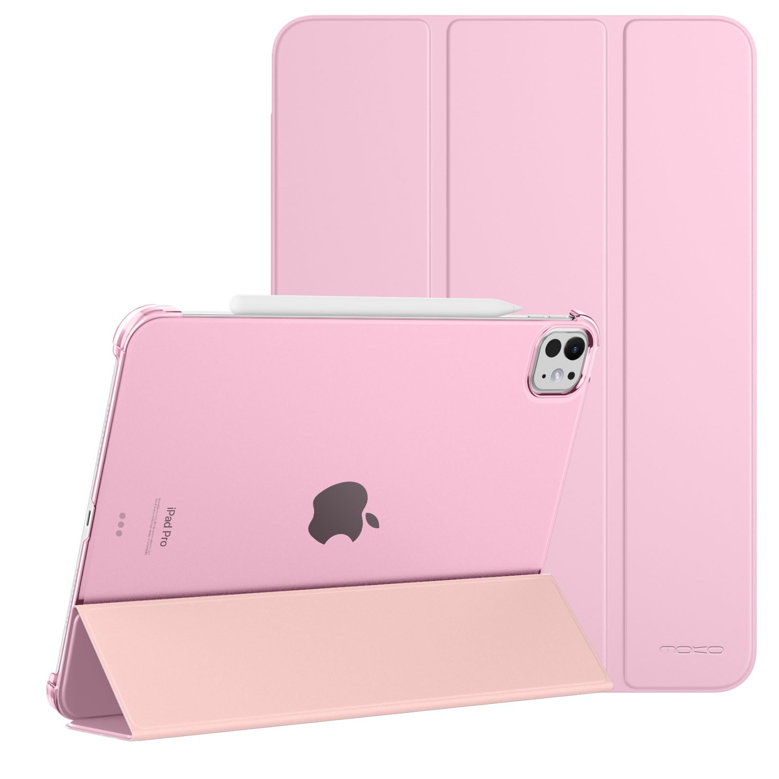 MoKo for iPad Pro 11 Inch Case M4 2024 (5th Gen), Ultra Slim Stand Case with Hard PC Translucent Back Shell Cover for iPad Pro 11'' 2024 Model (A2836/A2837/A3006),Support Apple Pencil Pro,Nosegay Pink