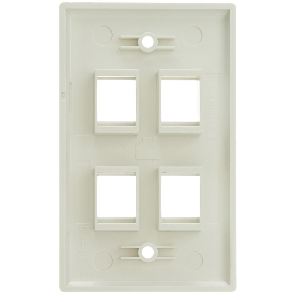 Keystone Wall Plate 4 Port, White (Cat5E, Cat6, Coax (Video), Aux (Cat6 For Data, Ip Phone, Pots Or Other), Single Gang, Cablewh