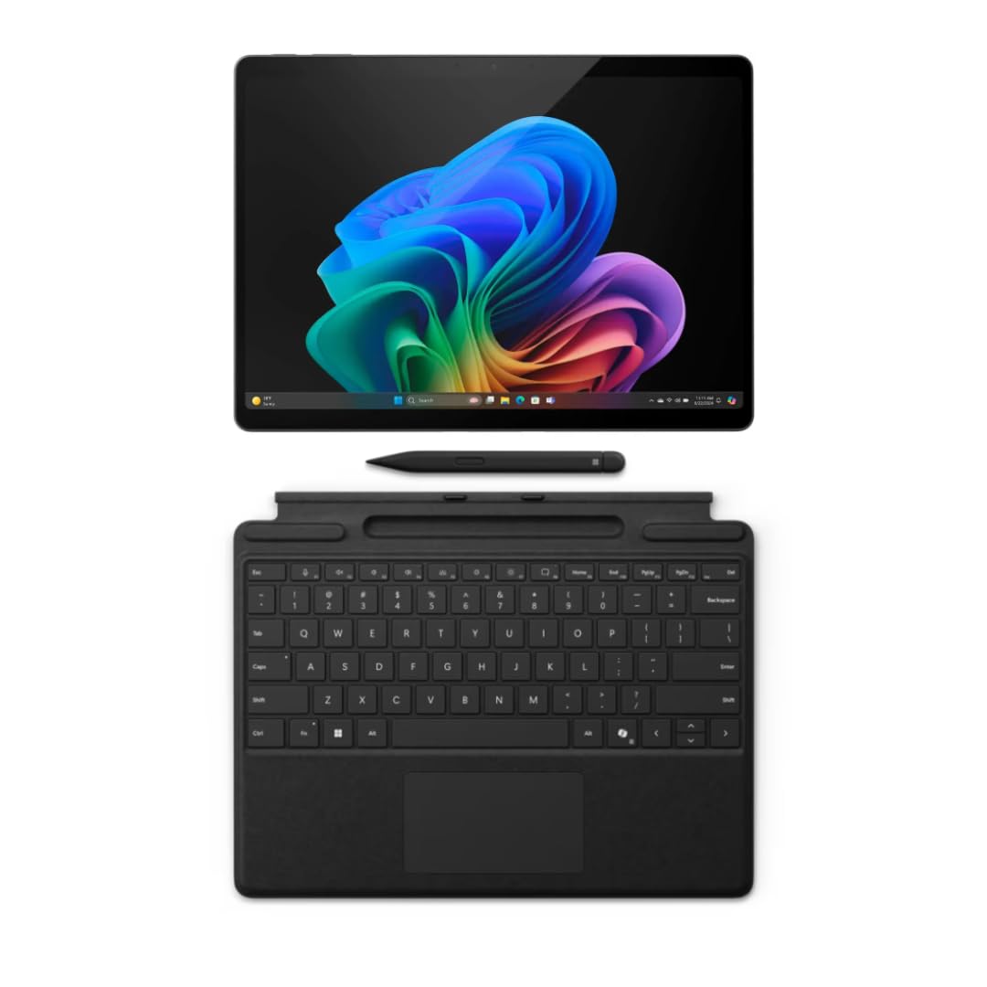 Microsoft Surface Pro 11 Copilot PC Bundle, 13 2.8K Touchscreen Tablet with Black Keyboard & Slim Pen, Snapdragon X Plus, 16GB 