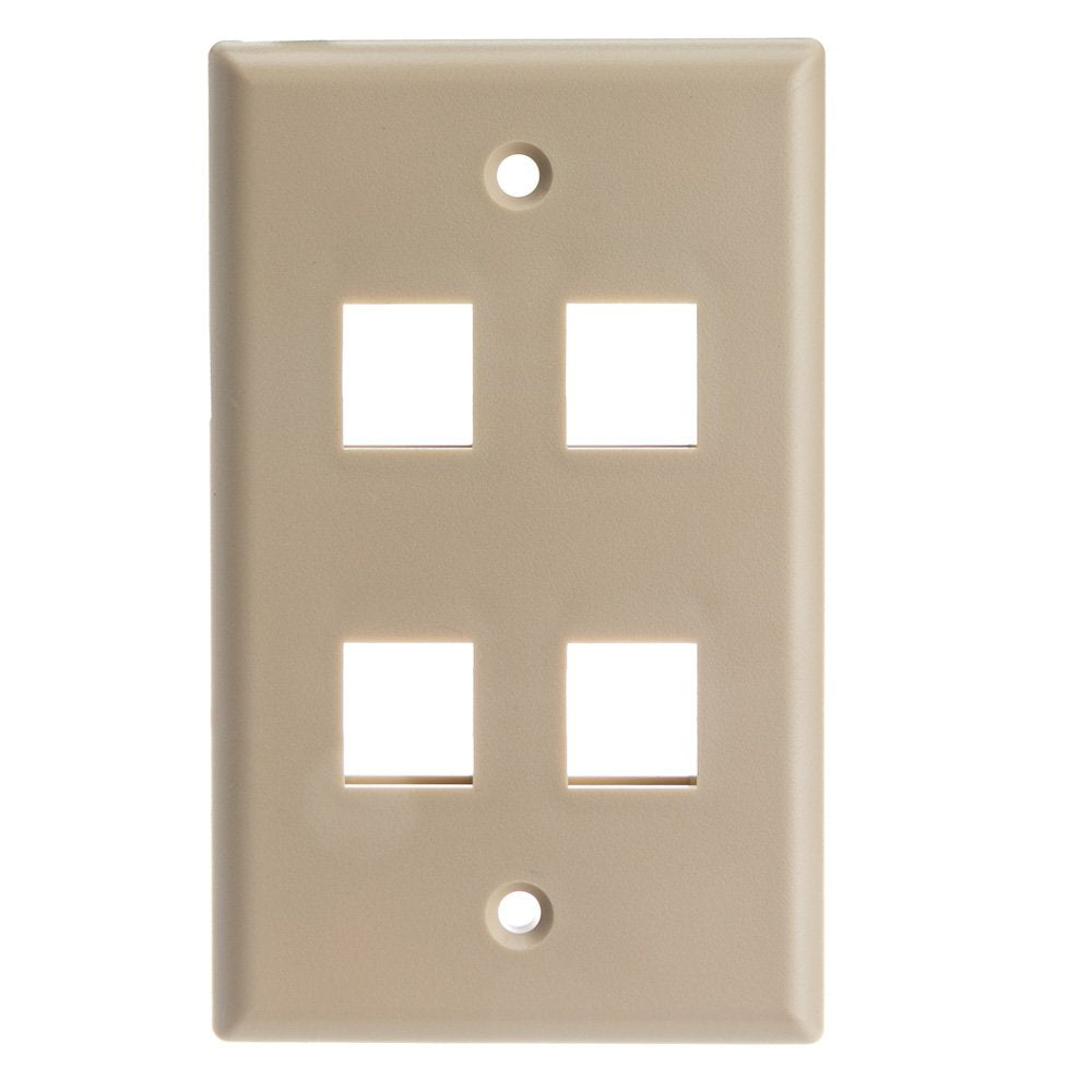Keystone Wall Plate 4 Port, Beige (Cat5E, Cat6, Coax (Video), Aux (Cat6 For Data, Ip Phone, Pots Or Other), Single Gang, Cablewh