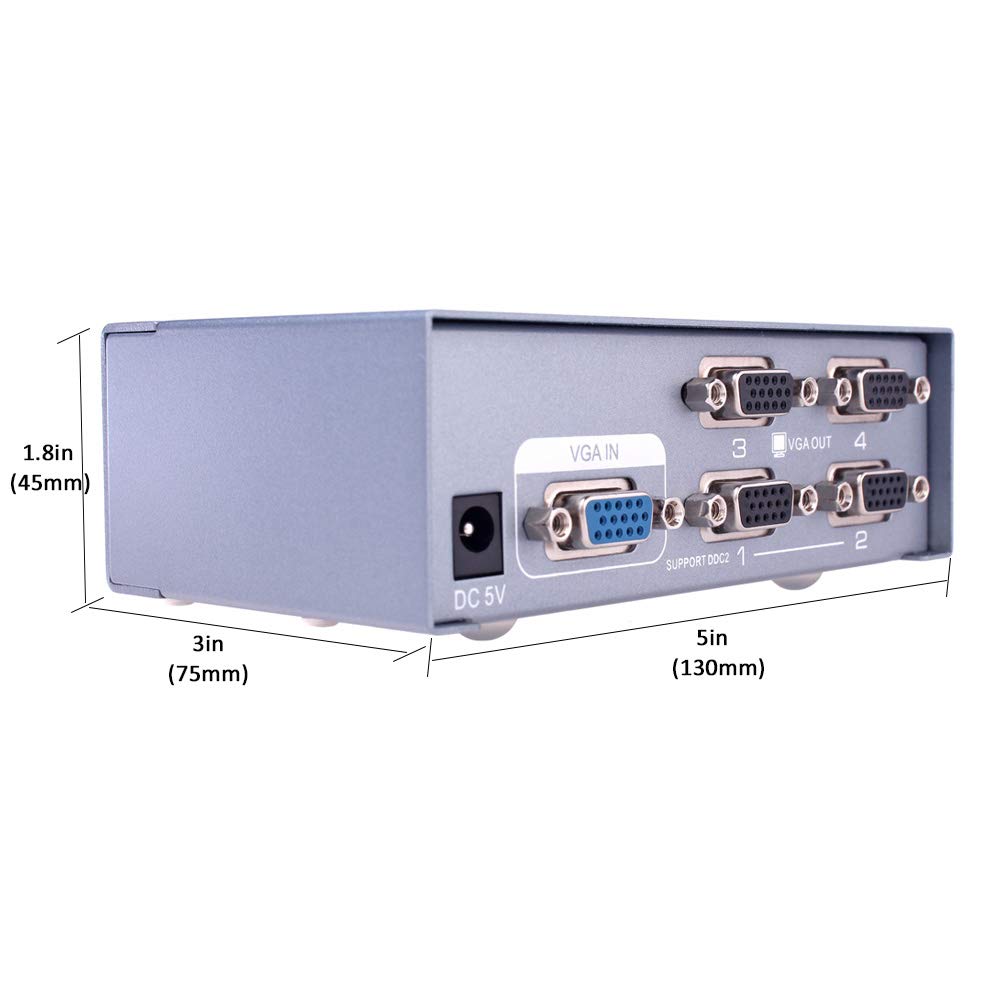 Dtech Powered 4 Port Vga Splitter Box Video Distribution Duplicator For 1 Pc To Multiple Monitors Projector