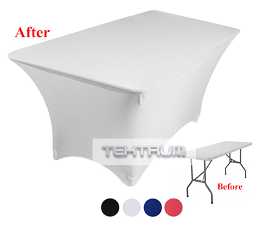 Tektrum 4 Ft Long Rectangular Stretch Tablecloth Dj Jacket Cover For Trade Show   Premium Fabric (White)