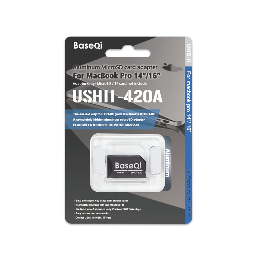 BASEQI UHS-II Aluminum microSD Adapter for 2021 M1 MacBook Pro 14 & 16    (Adapter, Silver)