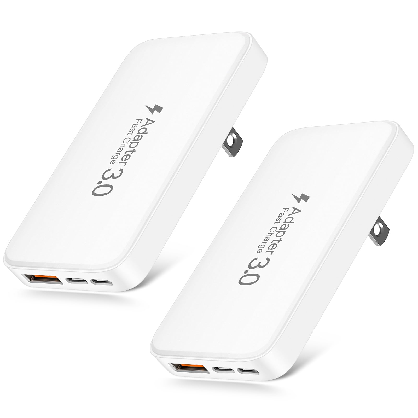 Slim Flat 45W USB C Charger, 2Packs 3Port GaN Fast Phone Charging Block