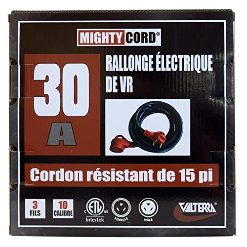 Valterra Mighty Cord Rv 30 Amp Extension Cord, 15 Foot Power Extension Cord, Red