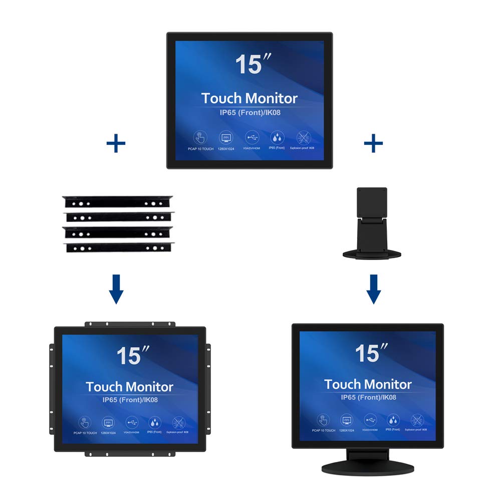 Greentouch 15 Inch Open Frame Touchscreen Lcd Monitor   Capacitive Pcap  1024X768 5:4 Black