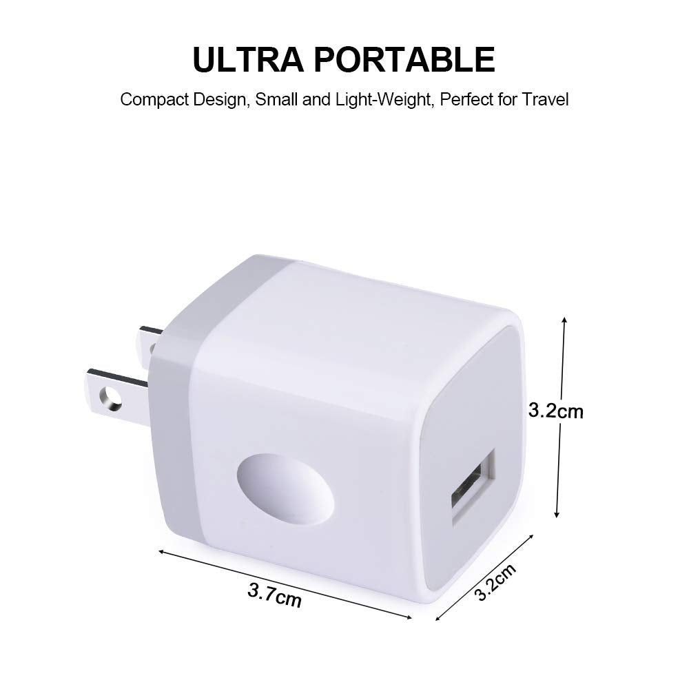 Single Port Usb Wall Charger, Gigreen 1A/5V Power Adapter 5 Pack Charging Block Cube Plug Box Compatible Phone X/8/7/Xs/Xr/6S/5/