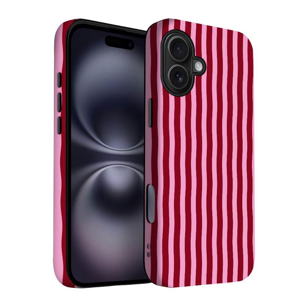 Yuzbira for iPhone 16 Plus Case | Red Stripes | Slim Drop Protection Design