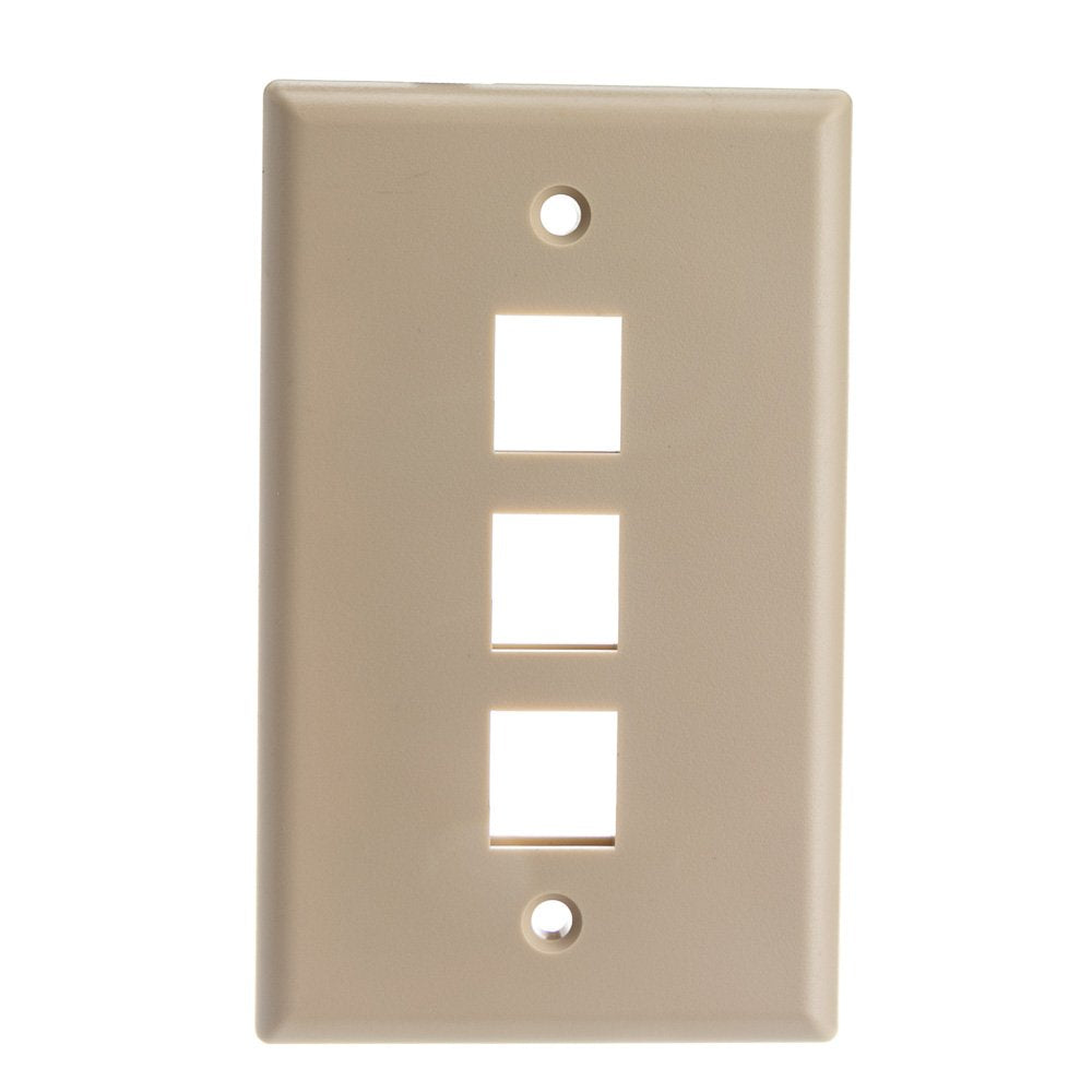Keystone Wall Plate 3 Port, Beige (Cat5E, Cat6, Coax (Video), Aux (Cat6 For Data, Ip Phone, Pots Or Other), Single Gang, Cablewh