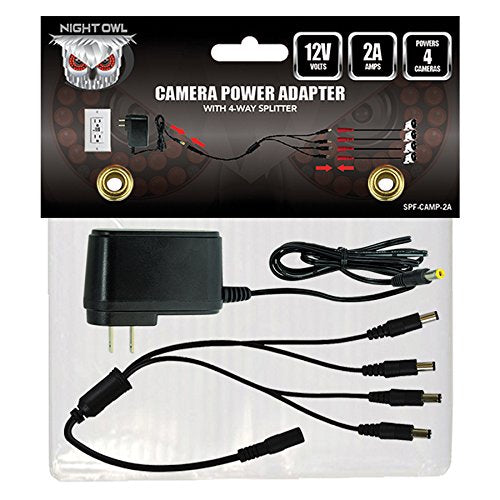 Night Owl Security Spf Camp 2A Camera Adapter With 4 Way Power Splitter, Black