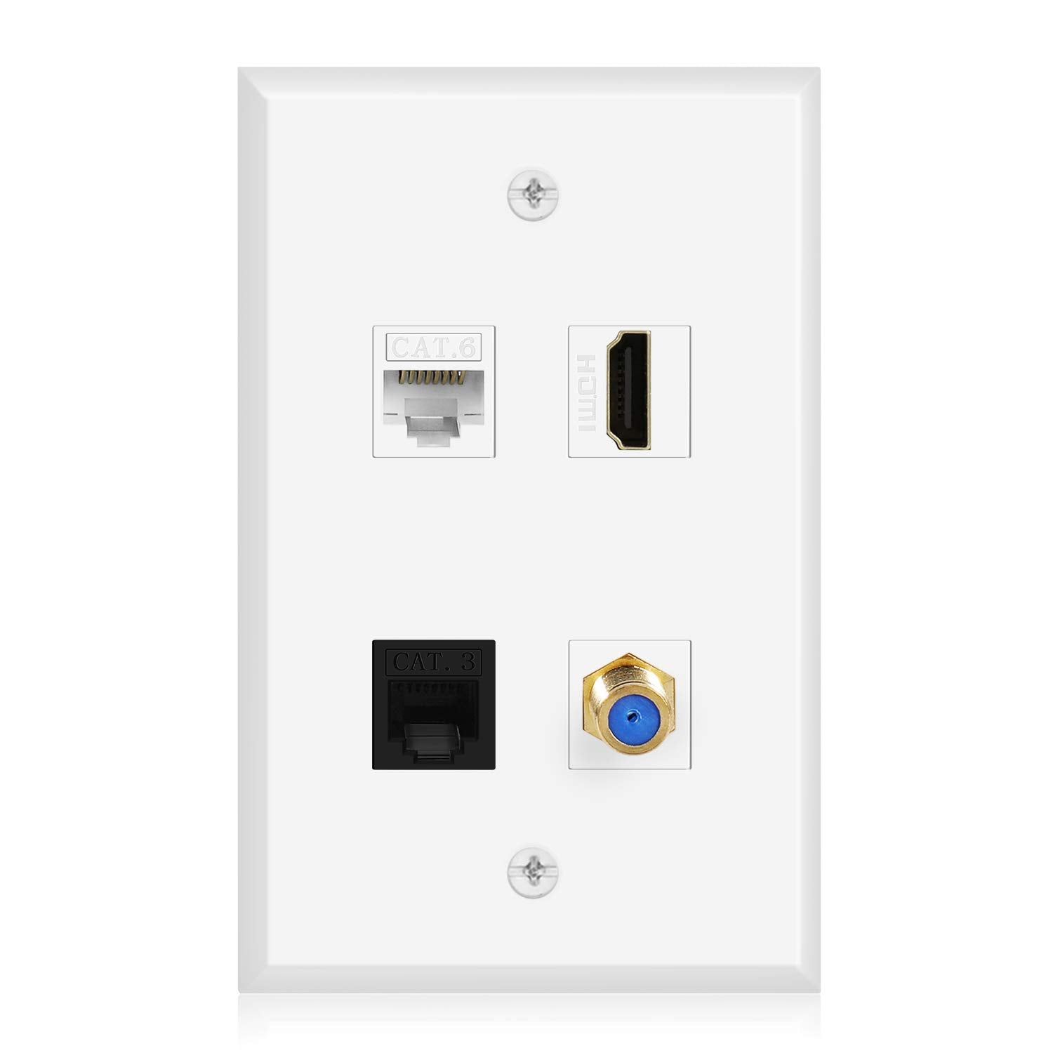 TNP Ethernet Coax HDMI Phone Wall Plate  Cat 6 RJ45 Port + TV Coax/Coaxial F Type Connector + HDMI + Phone RJ11/RJ12 Cat 3 Keys