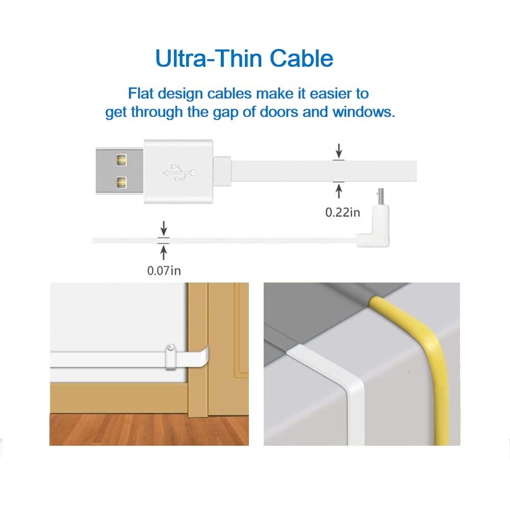 Dianmu 20Ft Power Cord For Wyze Cam Pan V3 Indoor/Outdoor Camera, Blink Outdoor (3Rd Gen), 90 Degree L Shape Micro Usb Flat Powe